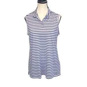 Women’s Nike Dri Fit Golf Sleeveless PURPLE Striped Collared Shirt Top Sz L